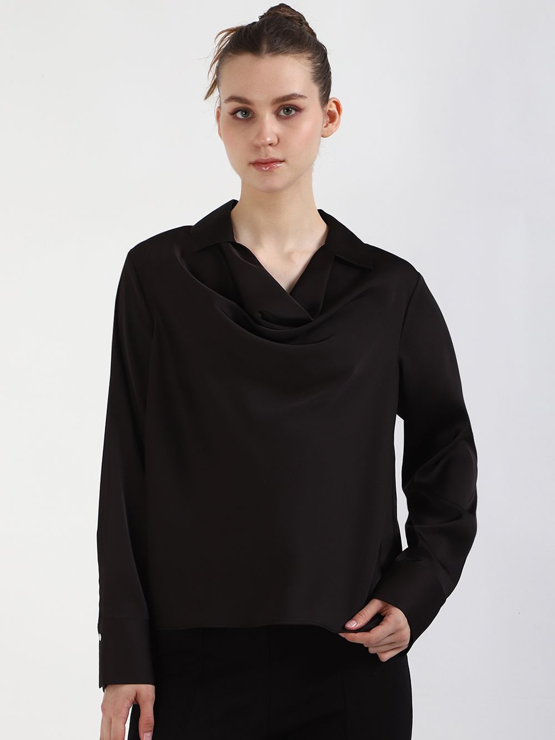 

Calvin Klein Jeans Women Cowl Neck Top, Black