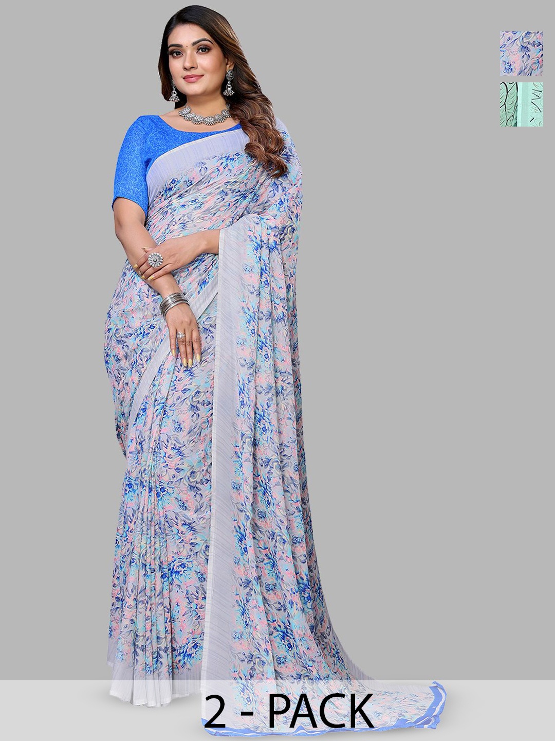

Moda Rapido Floral Poly Georgette Saree, Green