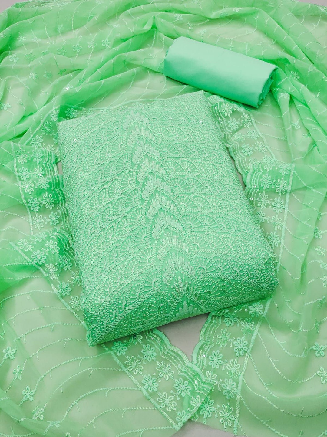 

SWARNGANGA TEX Embroidered Unstitched Dress Material, Green