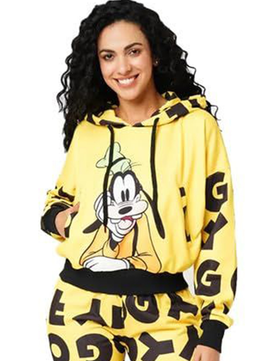 

Wear Your Opinion Women Printed Crop Hoodie Sweatshirt with Jogger, Yellow