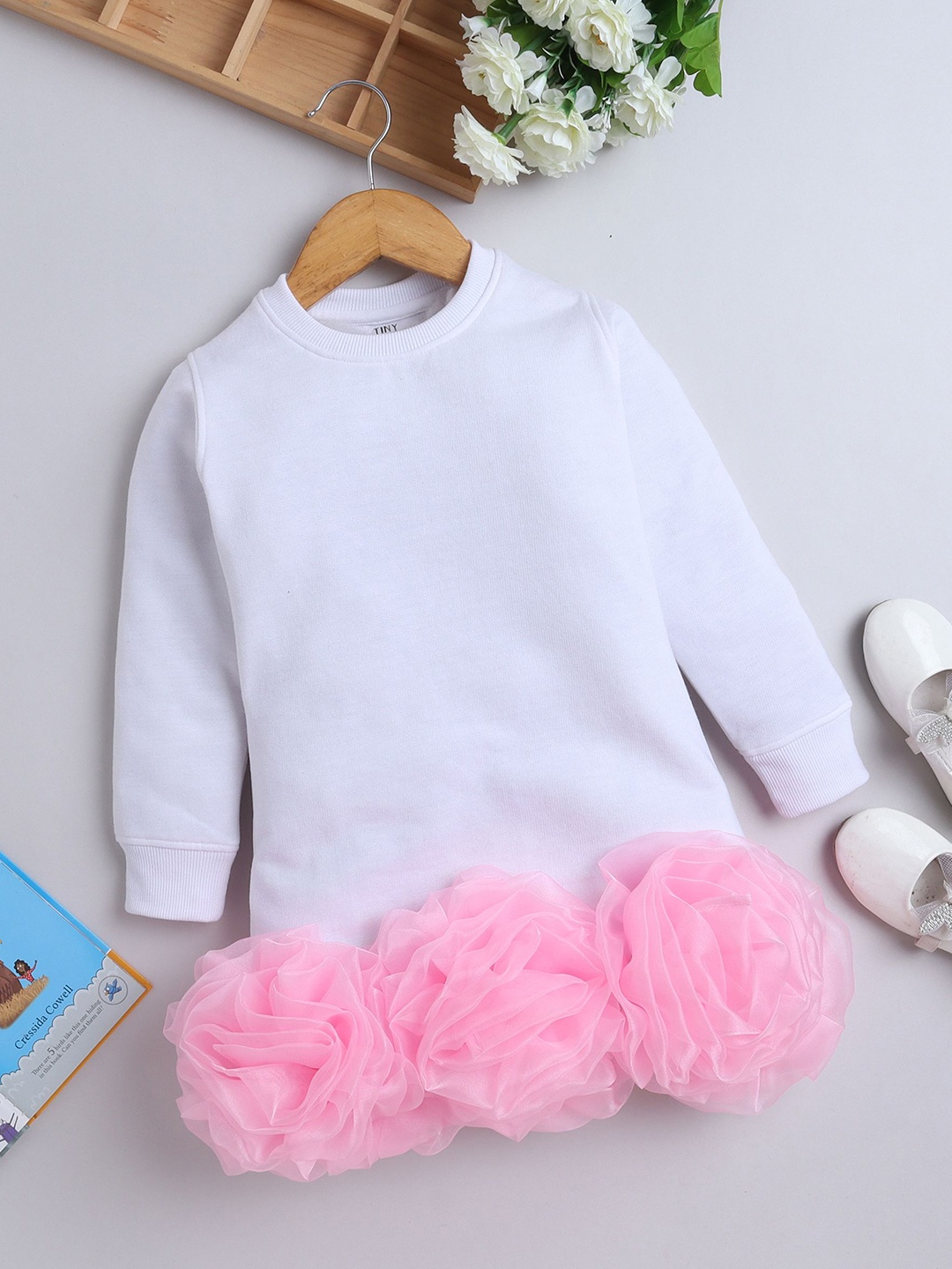 

TINY MINY ME Girls Round Neck Jumper Dress, White