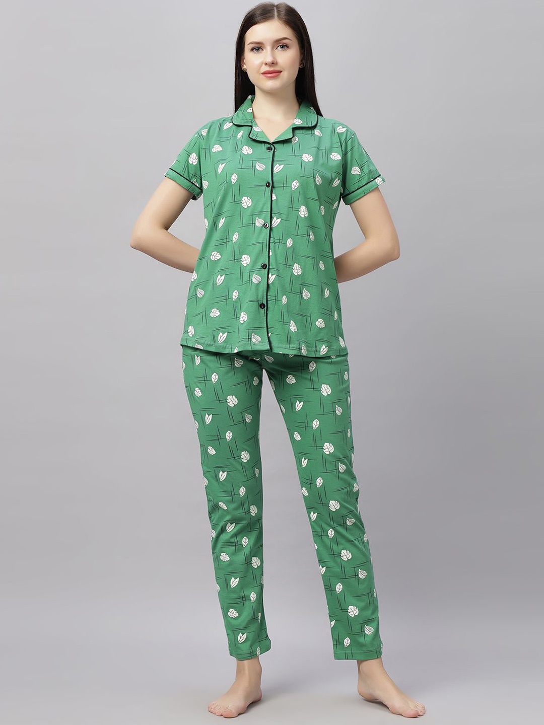 

DZZO Women Printed Night suit, Green