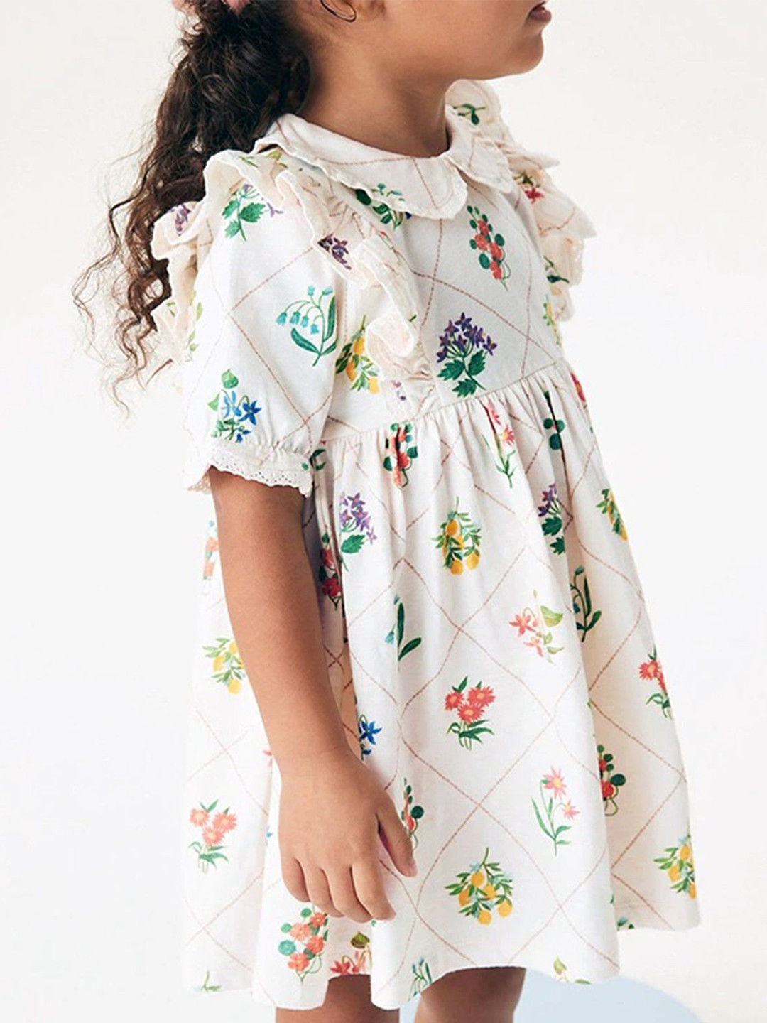 

LULU & SKY Girls Peter Pan Collar Floral Printed Empire Dress, White