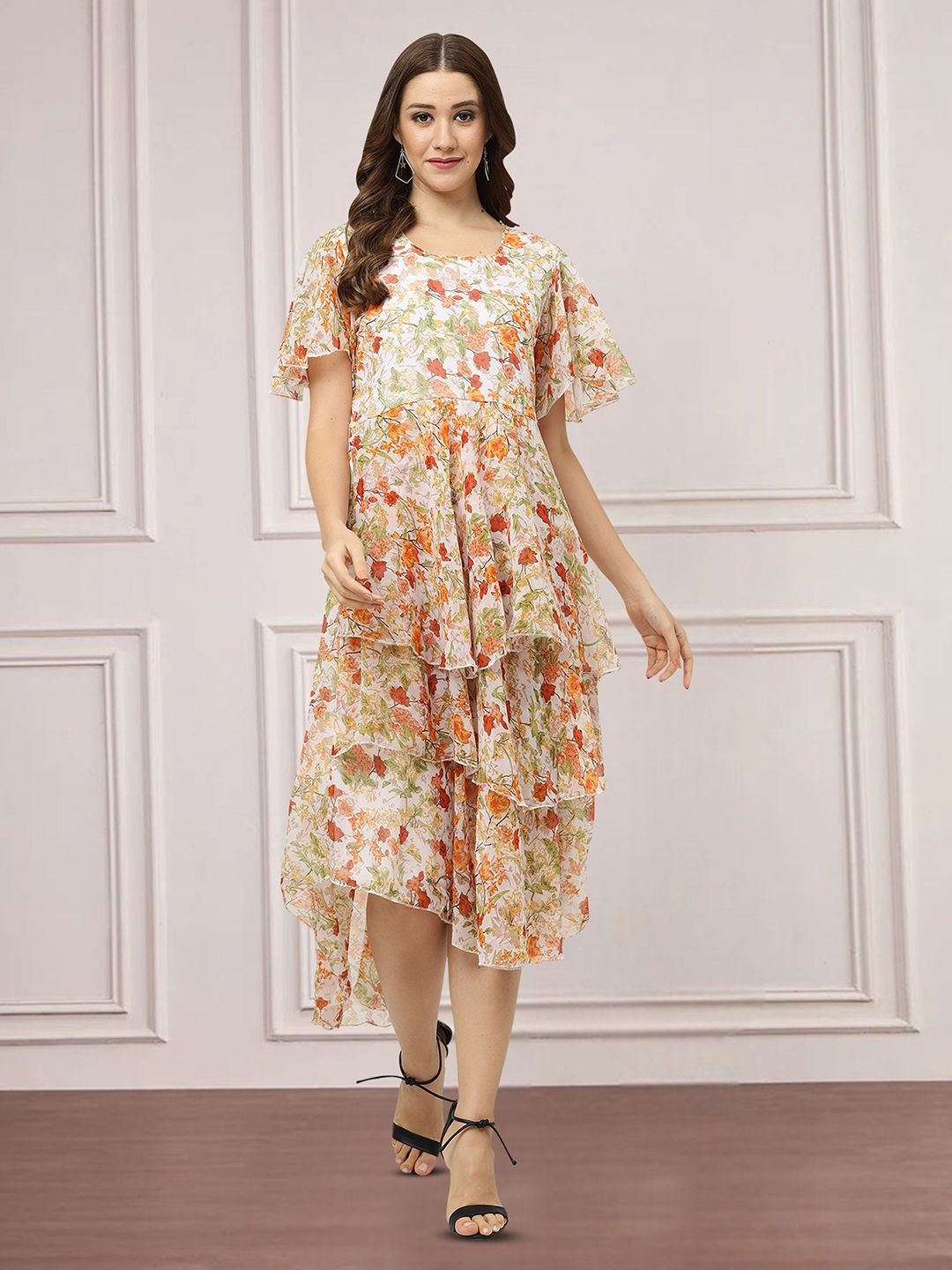 

MISS AYSE Floral Print Applique Fit & Flare Dress, Multi