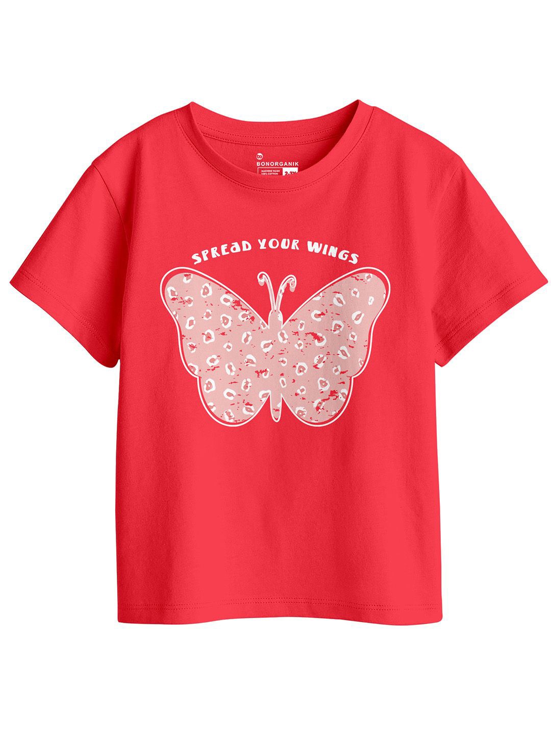 

BonOrganik Girls Printed Pure Cotton T-shirt, Red