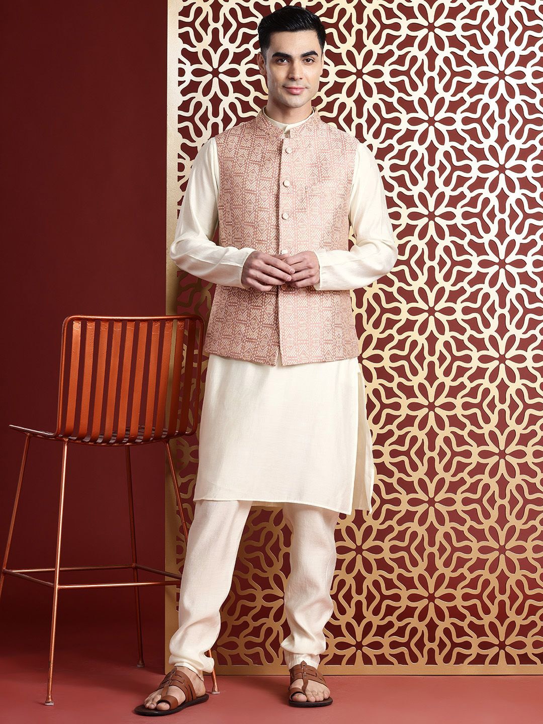 

MANQ Ethnic Motifs Woven Design Nehru Jacket, Mauve