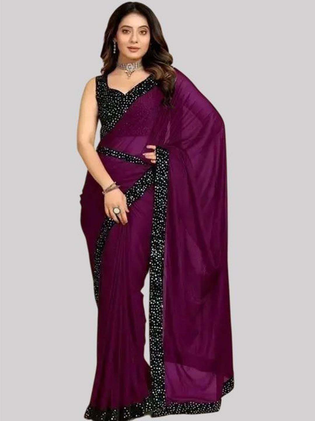 

Caracola Sequinned Saree, Purple