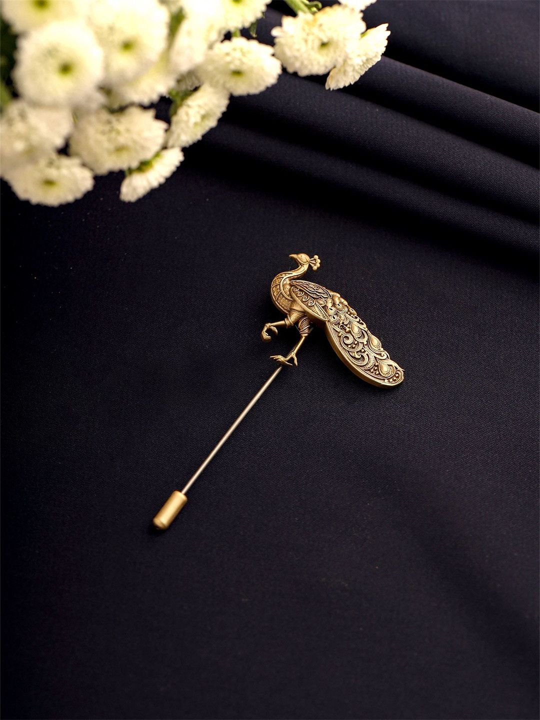 

COSA NOSTRAA Ethereal Plume Peacock Shaped Lapel Pin, Gold
