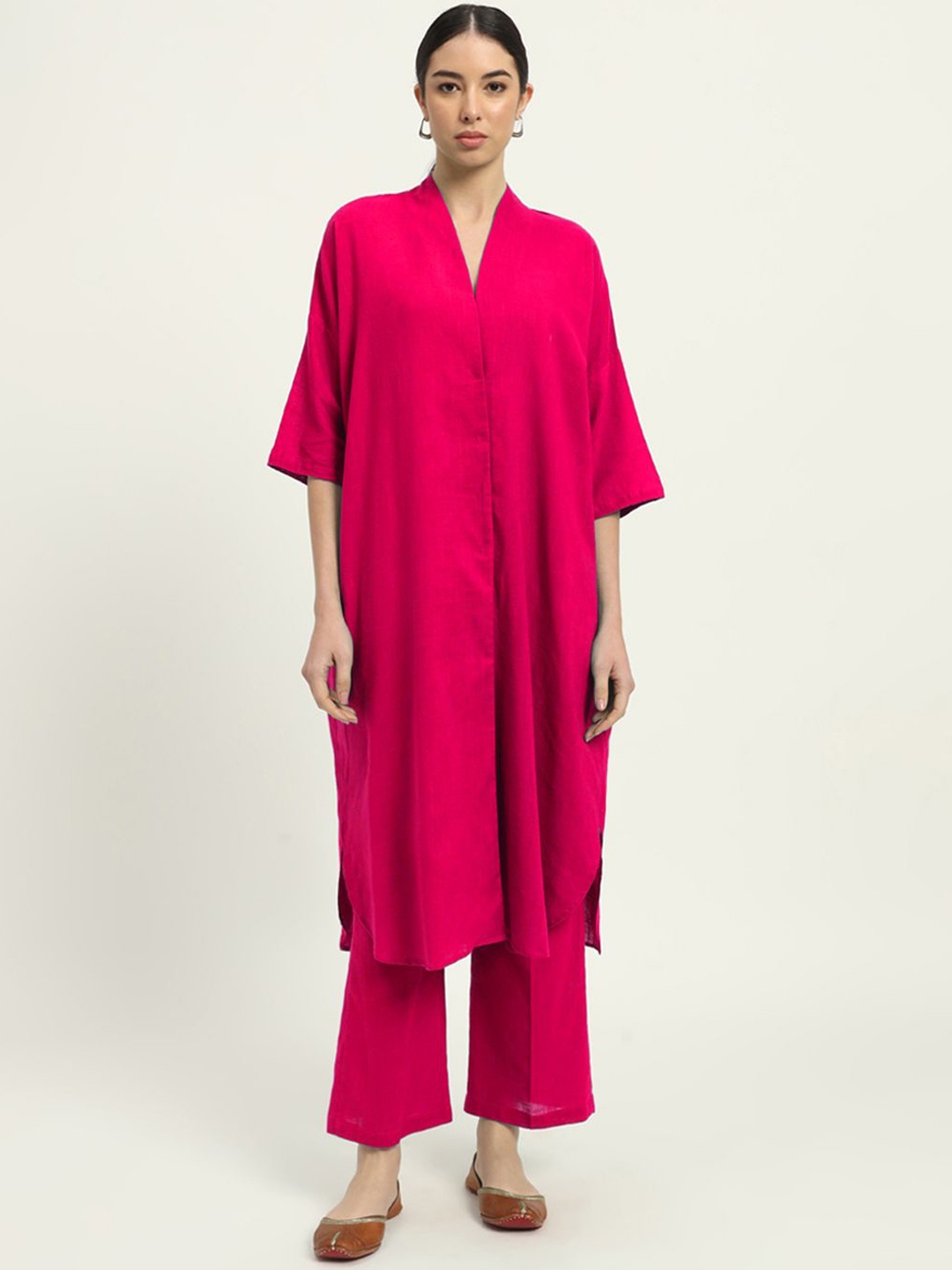 

Thevasa Cotton V-Neck Tunic With Trouser Co-Ords, Pink