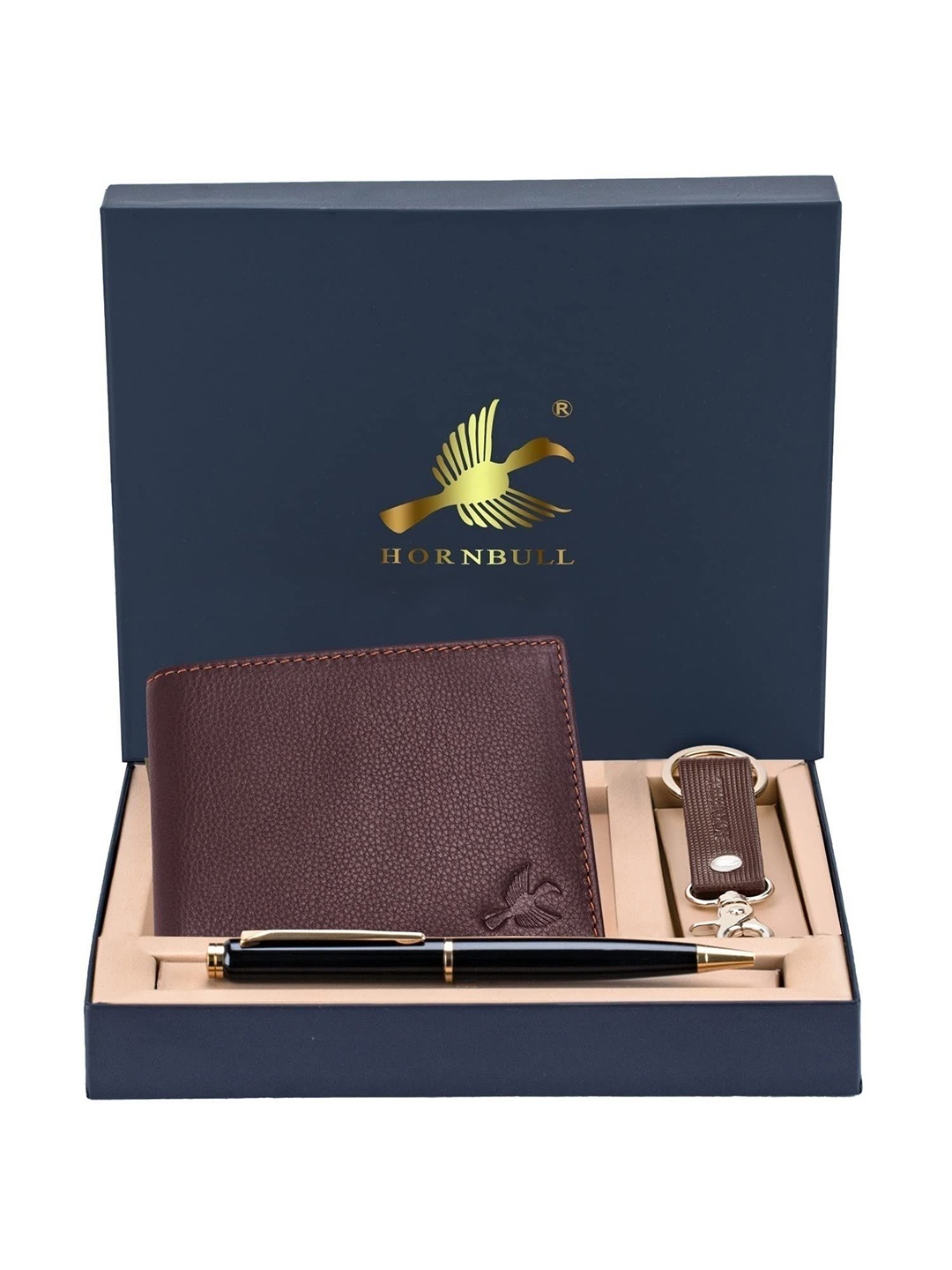 

Hornbull Men Maddison Brown Leather Wallet, Keyring & Pen Combo Accessory Gift Set
