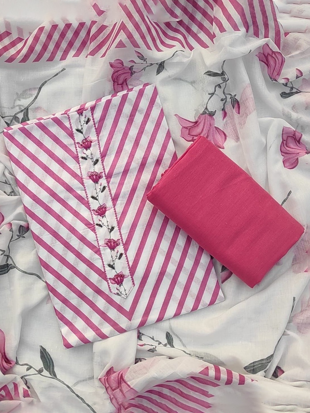 

GC 80 BY GAURI COLLECTION Printed Pure Cotton Unstitched Dress Material, Pink