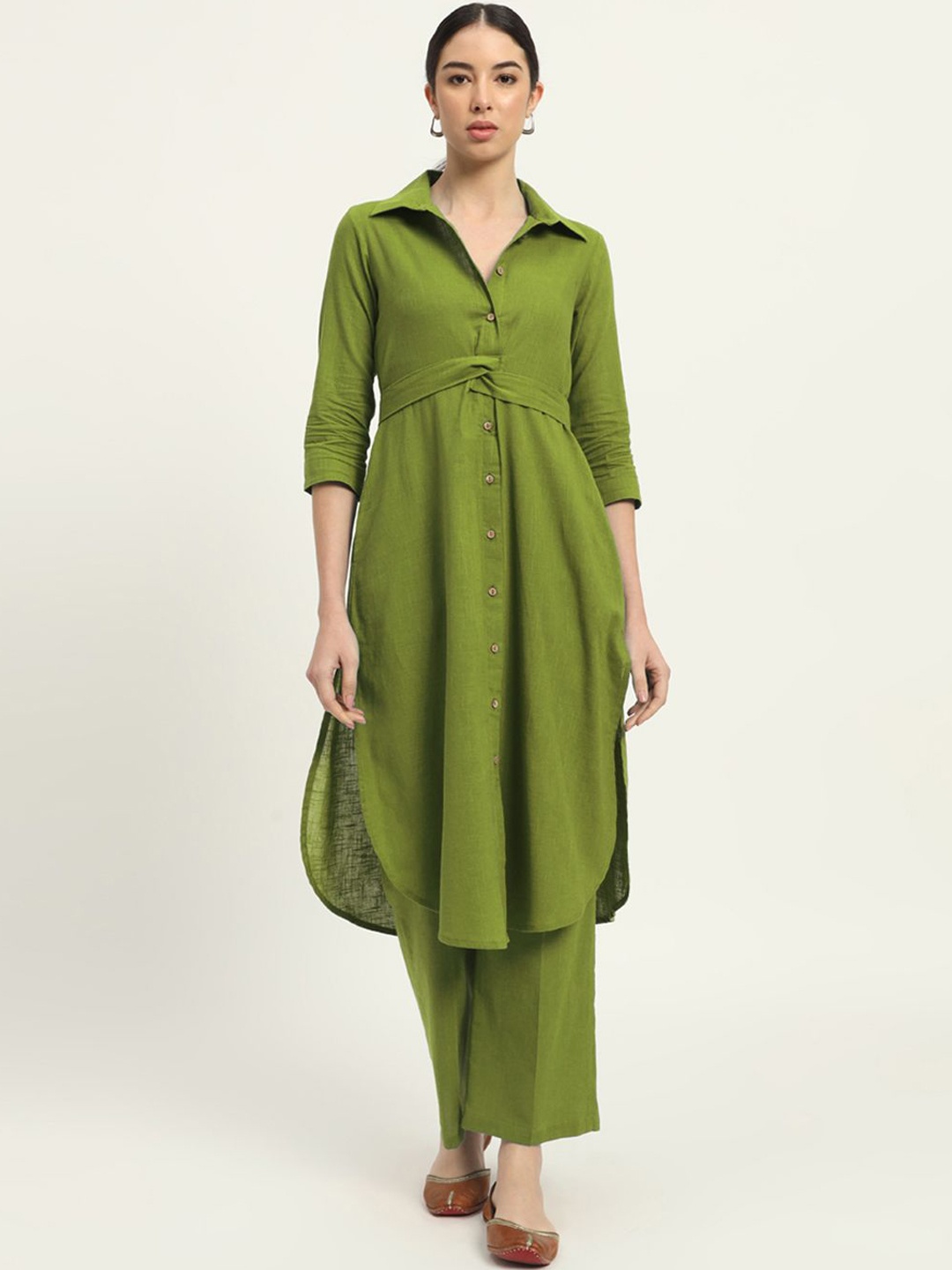 

Thevasa Pure Cotton Tunic With Trouser Co-Ords, Green