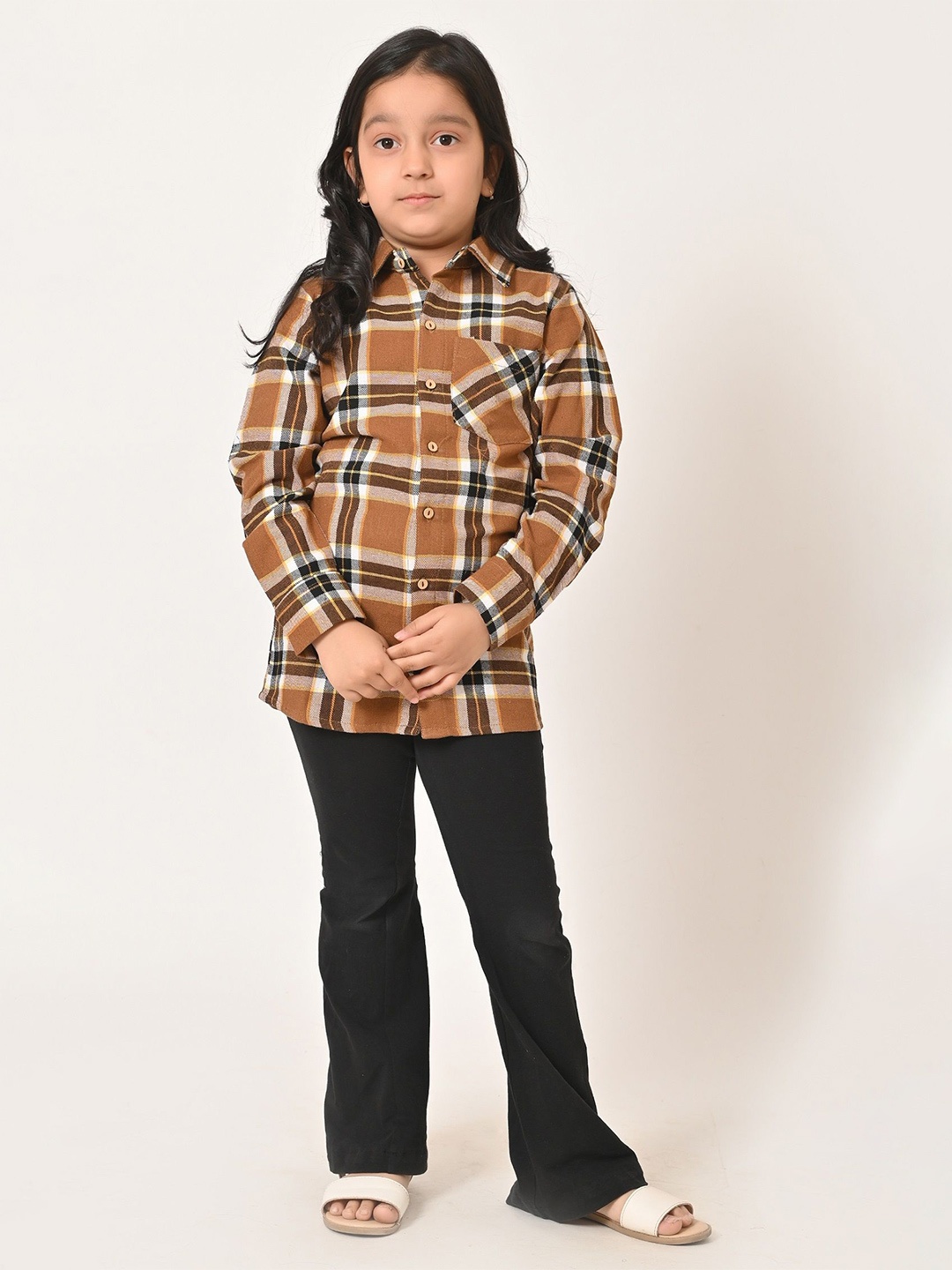 

Megha Overseas Unisex Kids Tartan Checks Opaque Checked Formal Shirt, Brown