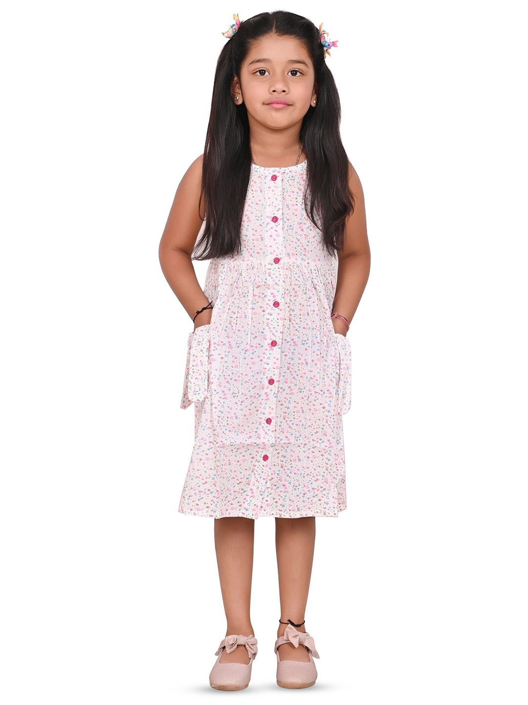 

GIANNA Girls Floral Printed Cotton A-Line Dress, White