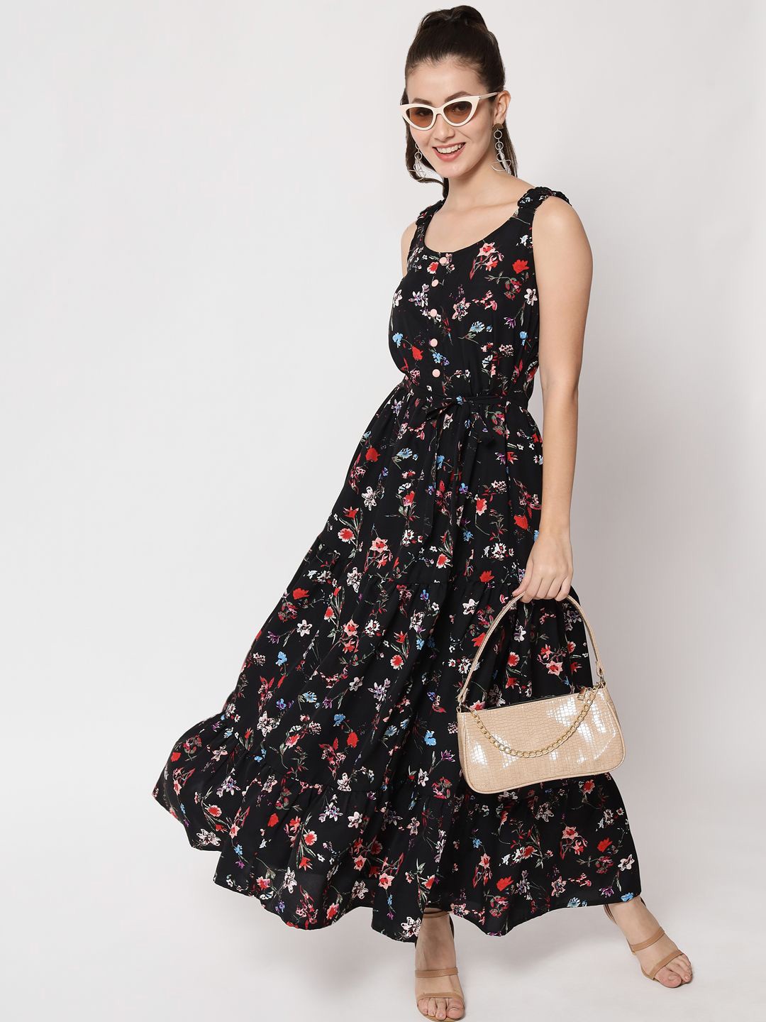 

ANGOORI FASHION Floral Printed Maxi Dress, Black