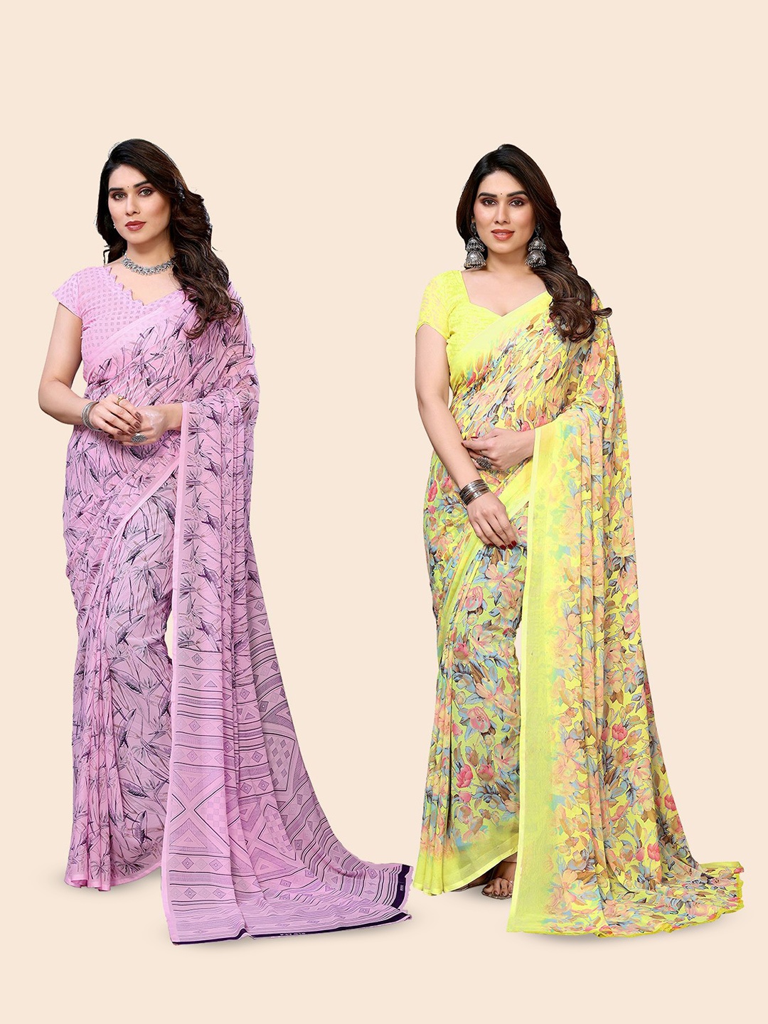 

Moda Rapido Floral Poly Georgette Saree, Pink