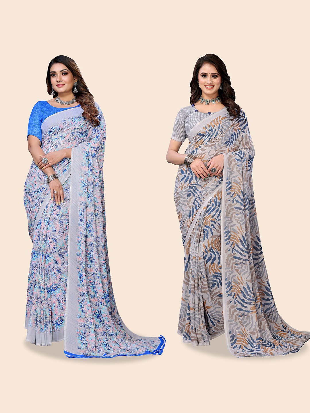 

Moda Rapido Floral Poly Georgette Saree, Blue