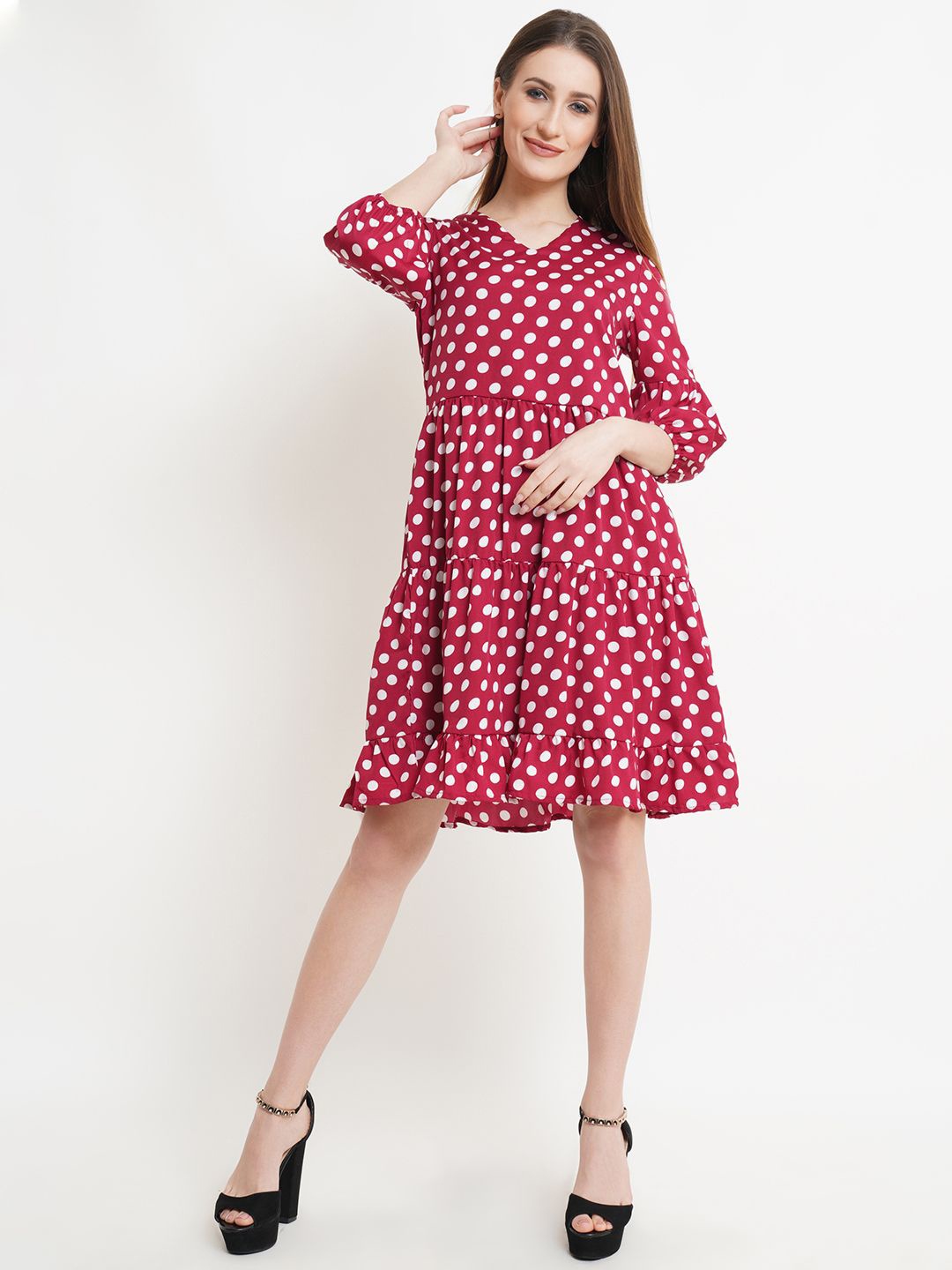 

MISS HAUTE Polka Dot Print Crepe Fit & Flare Dress, Maroon