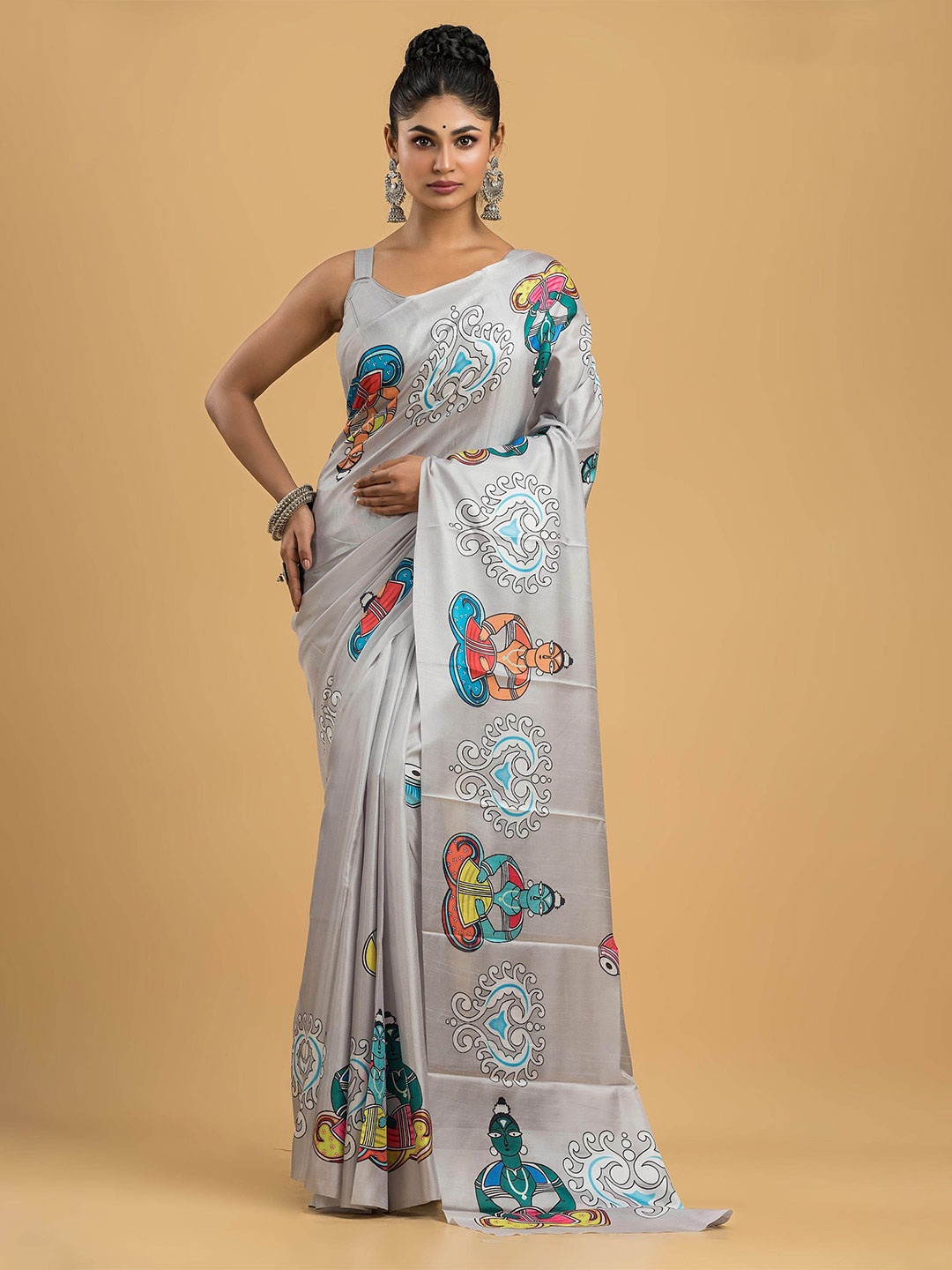 

Dheu Ethnic Motifs Block Print Saree, Grey