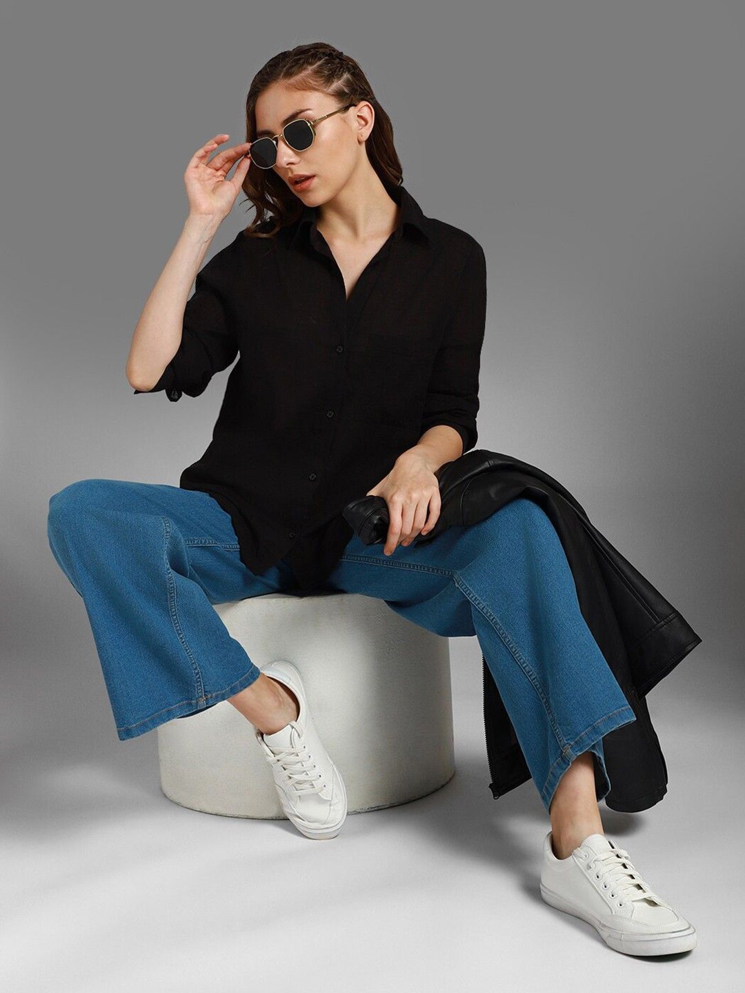 

NANCHI Women Classic Opaque Casual Shirt, Black