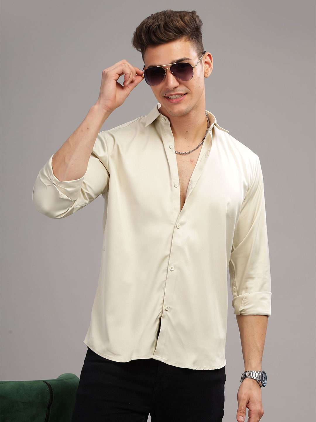 

BS BLUE SQUAD Men Slim Fit Opaque Casual Shirt, Cream