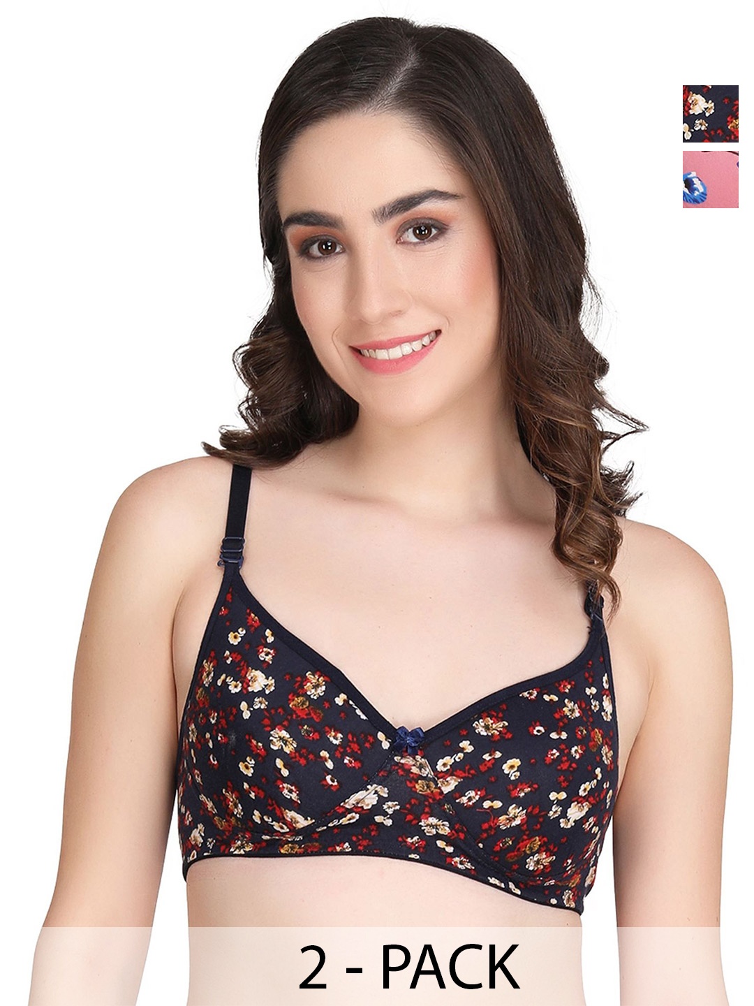 

Liigne Pack Of 2 Women Floral Printed Full Coverage Lightly Padded Cotton Bra, Pink