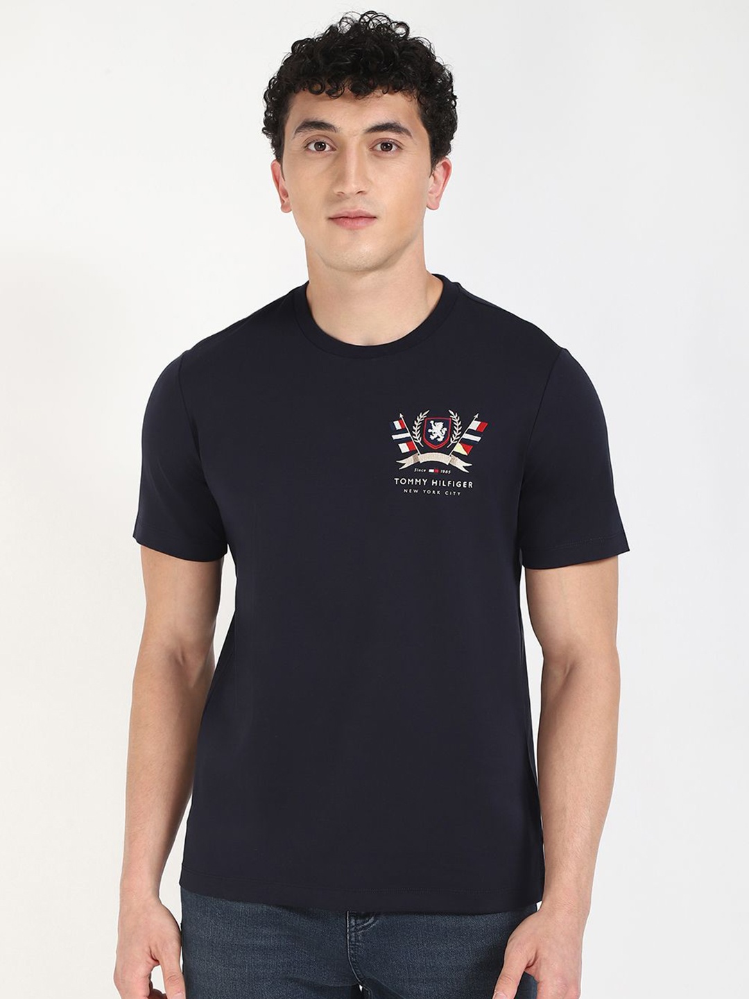 

Tommy Hilfiger Men Solid Round Neck Cotton T-shirt, Navy blue