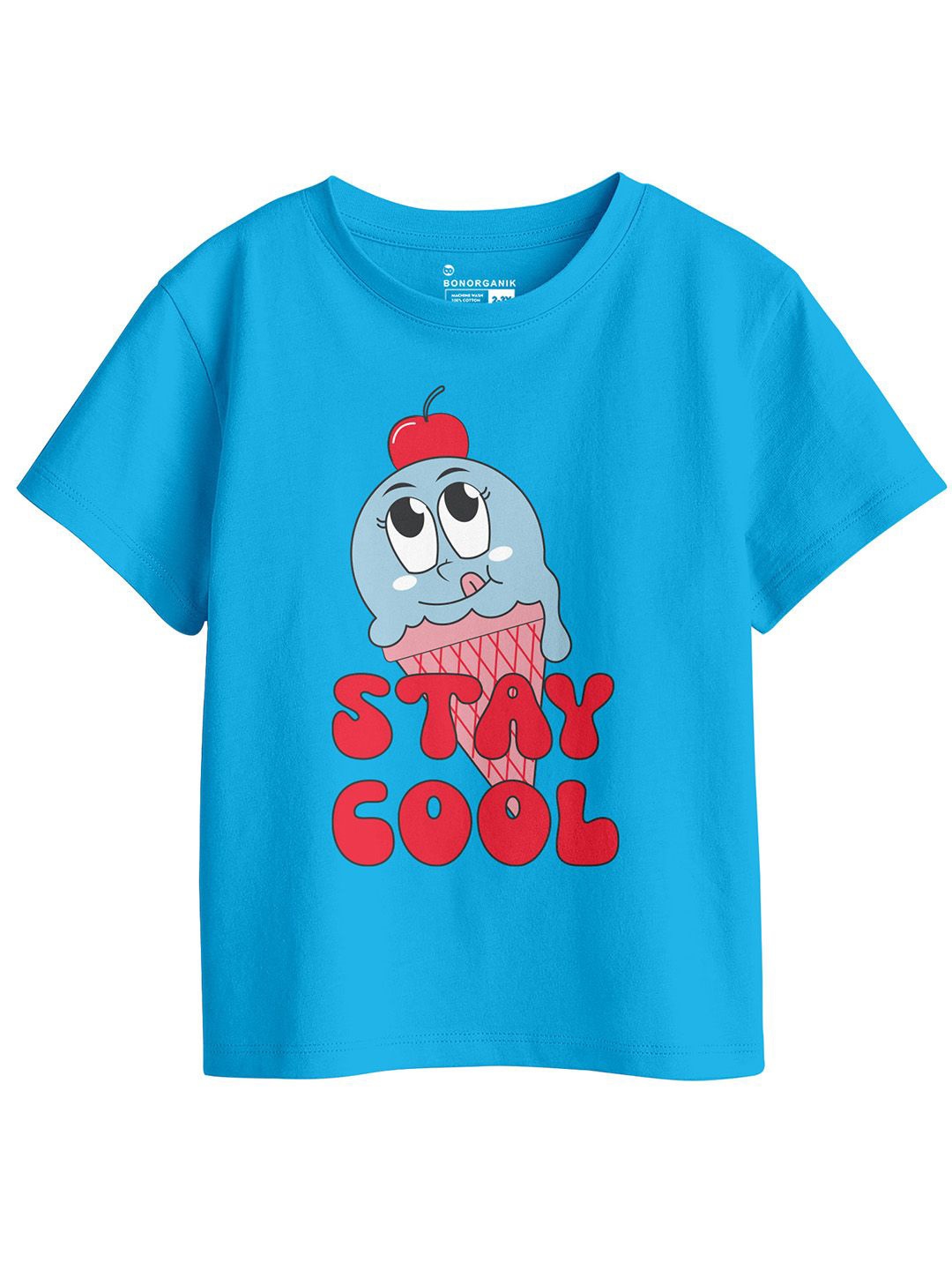 

BonOrganik Girls Printed Pure Cotton T-shirt, Turquoise blue