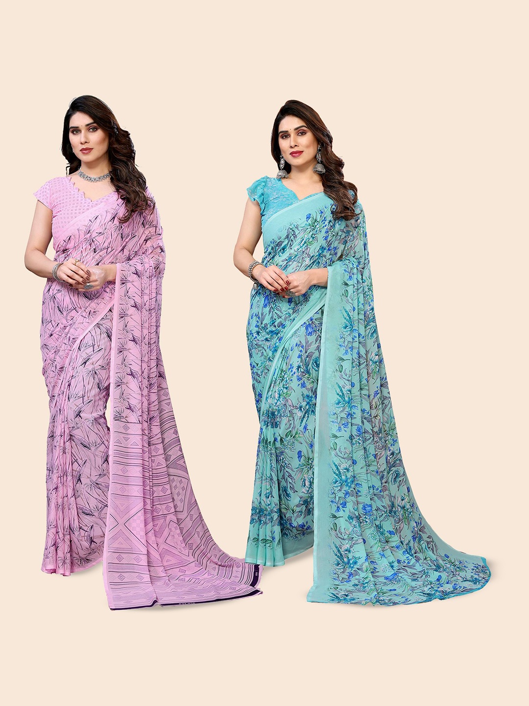 

Moda Rapido Floral Poly Georgette Saree, Pink