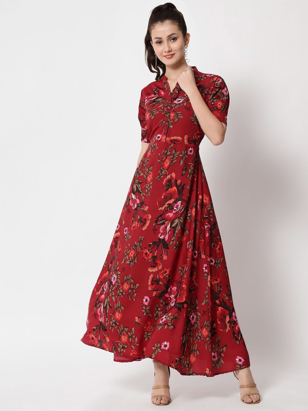 

ANGOORI FASHION Floral Print A-Line Maxi Dress, White