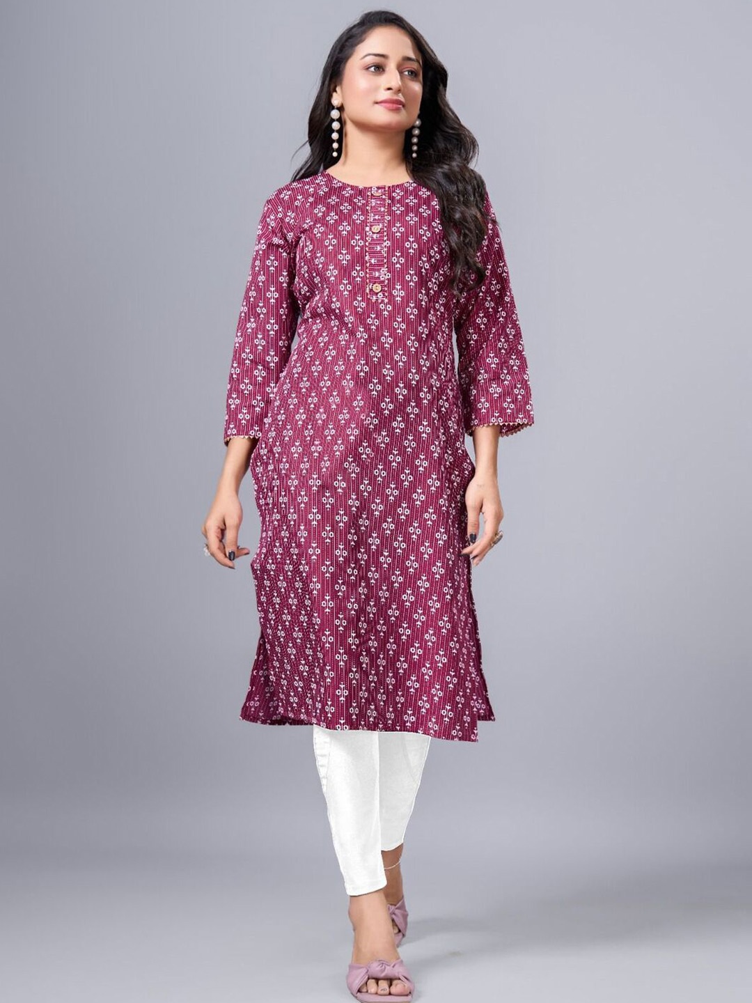 

SIMPLYETHNIC Women A-Line Straight Cotton Printed Kurta, Maroon