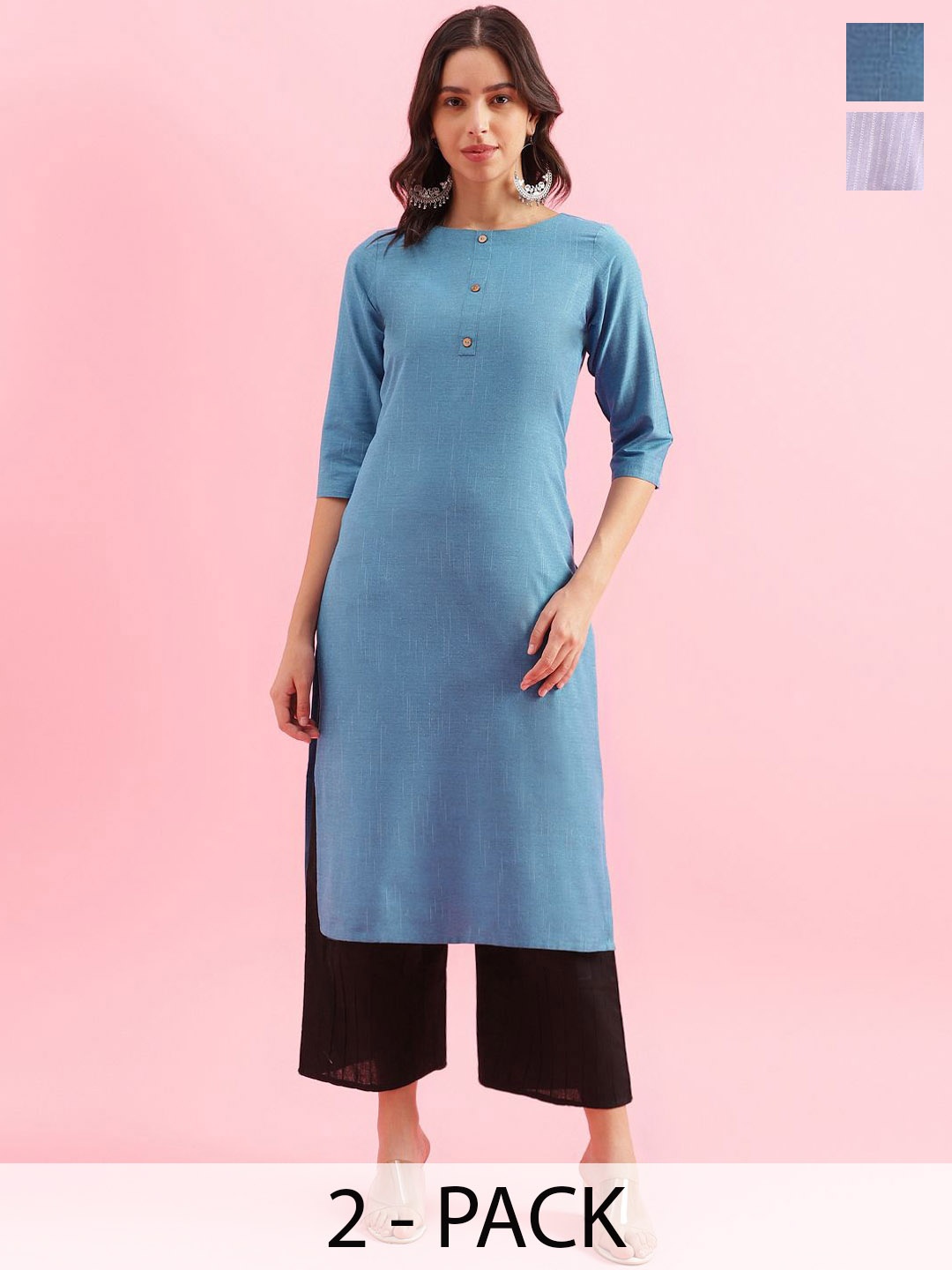 

KALINI Selection Of 2 Round Neck Straight Kurtas, Blue