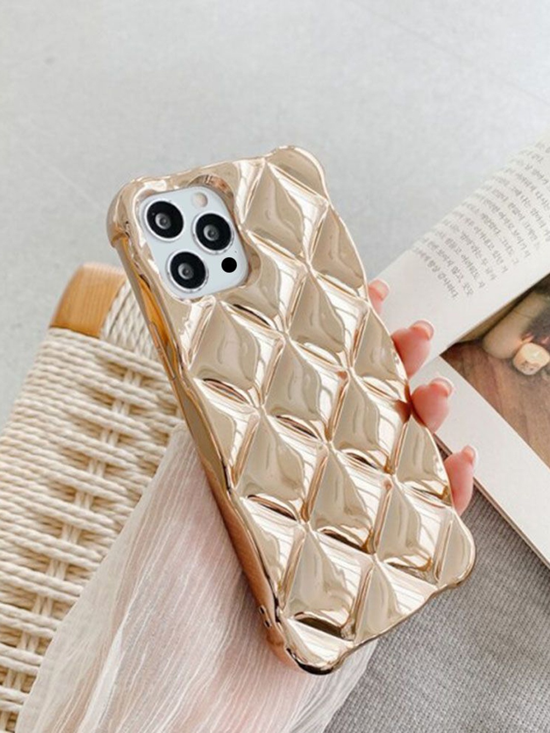 

Luxury Kase Solid Printed iPhone 13 Pro Max Back Case Mobile Accessories, Gold