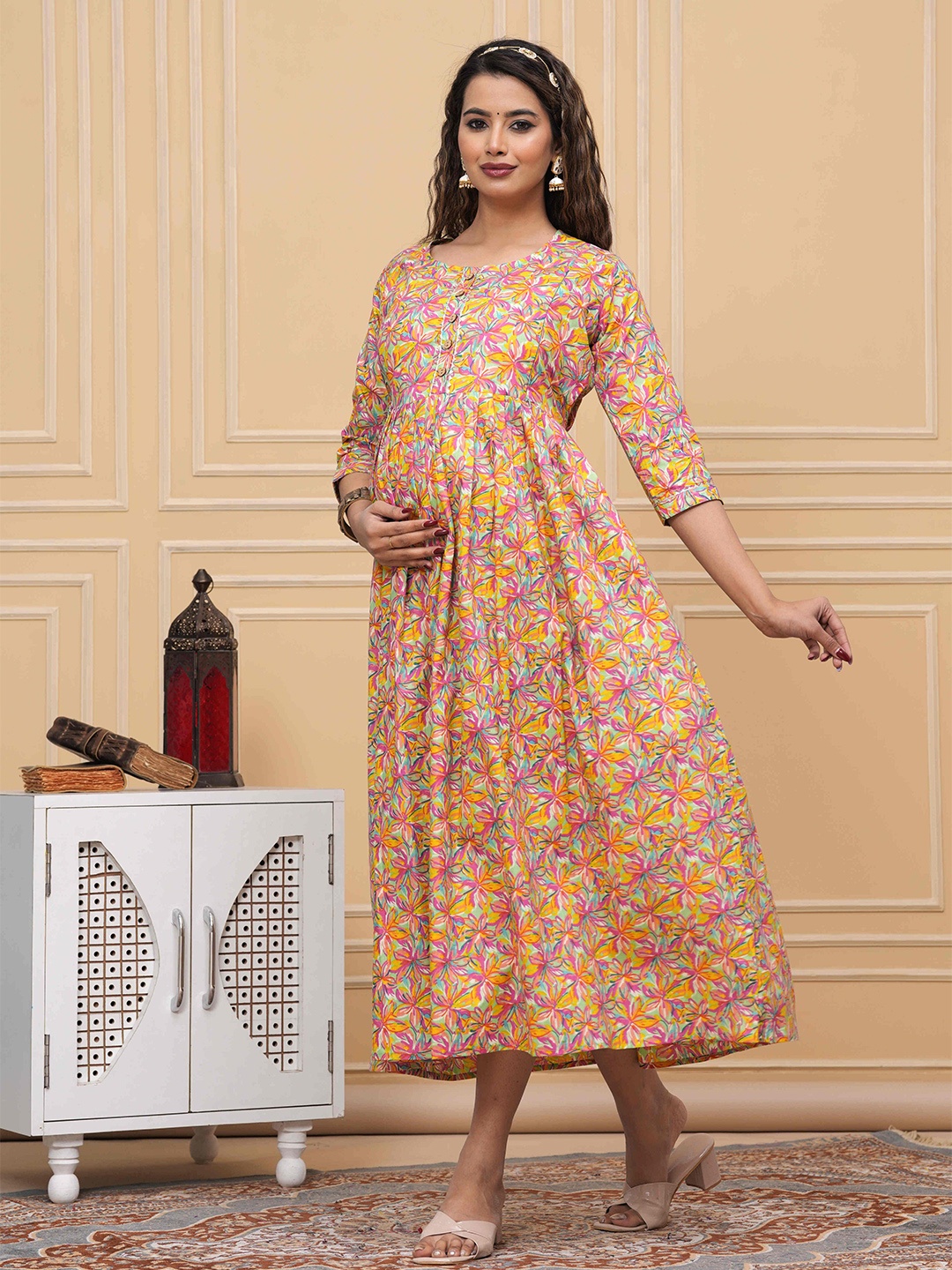 

UrbanRang Floral Print Maternity Maxi Dress, Peach