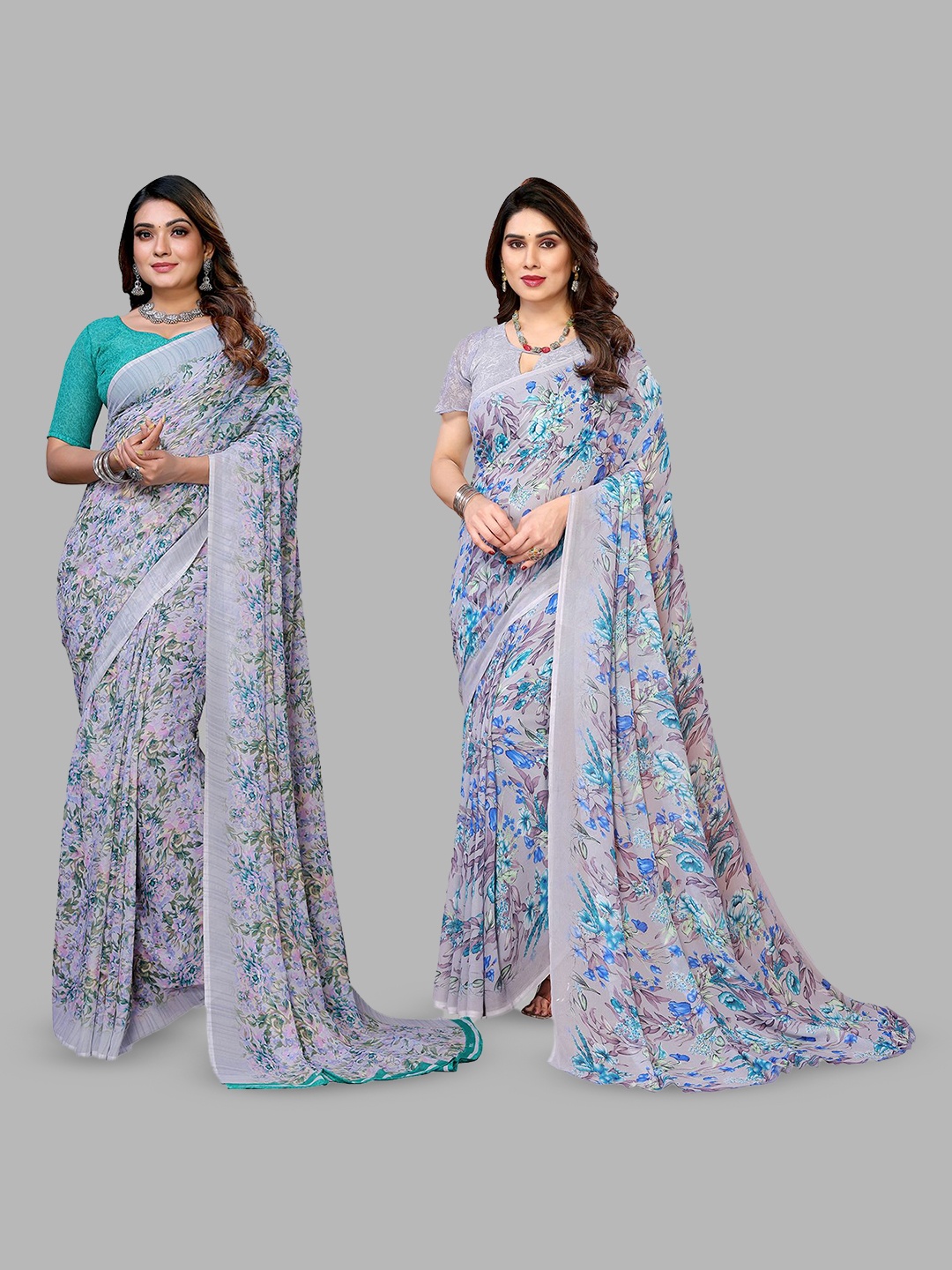 

Moda Rapido Floral Poly Georgette Saree, Blue