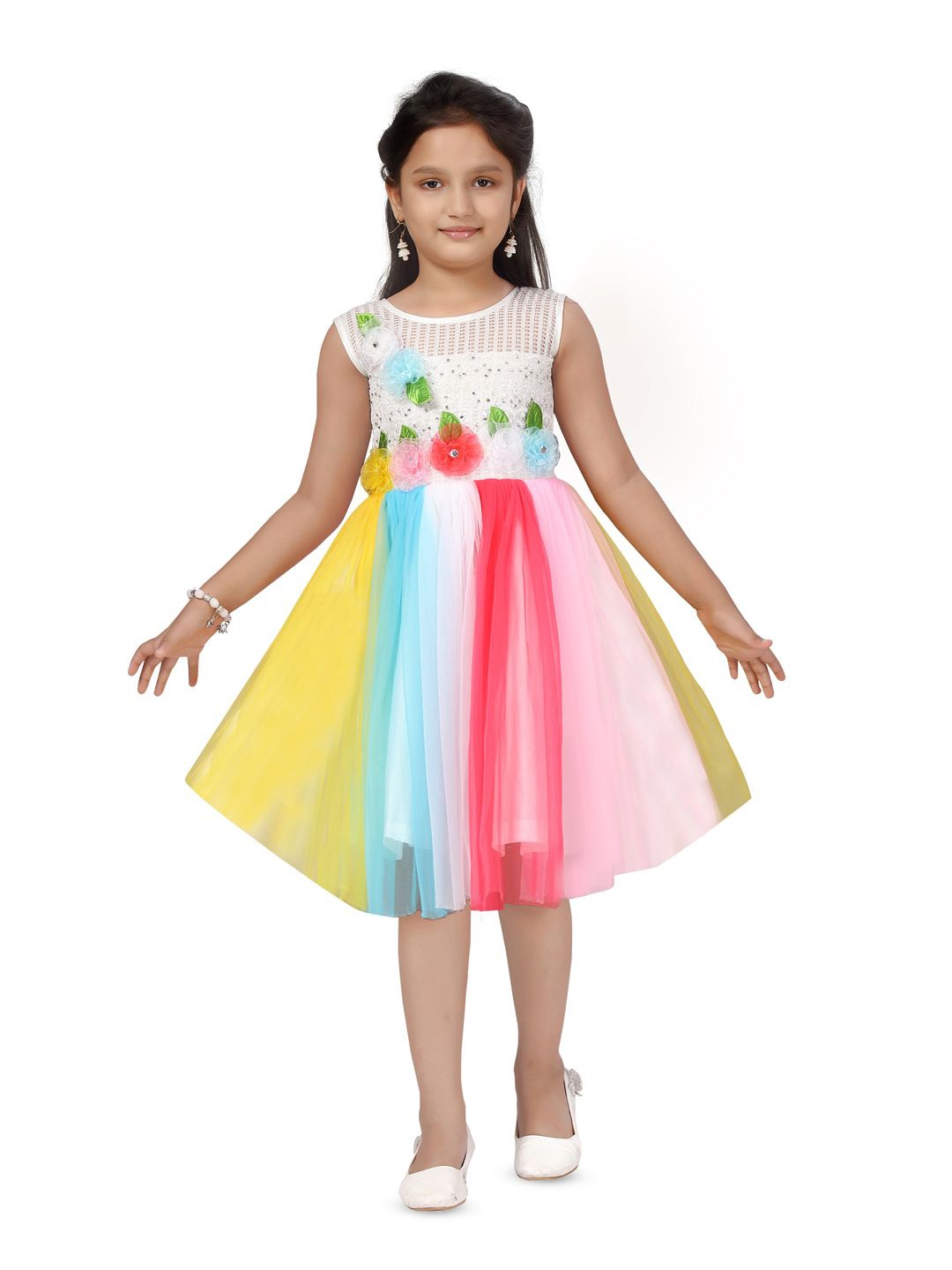 

Sangria Girls Floral Embellished Applique Fit & Flare Dress, Red
