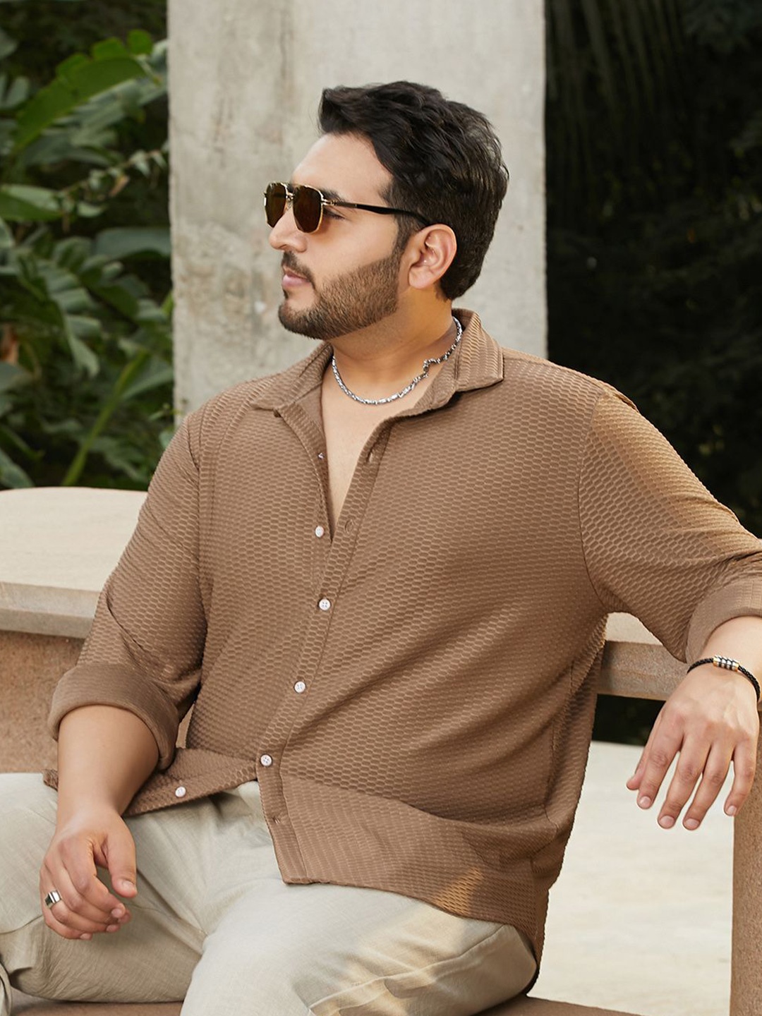 

Instafab Plus Men Comfort Opaque Casual Shirt, Brown