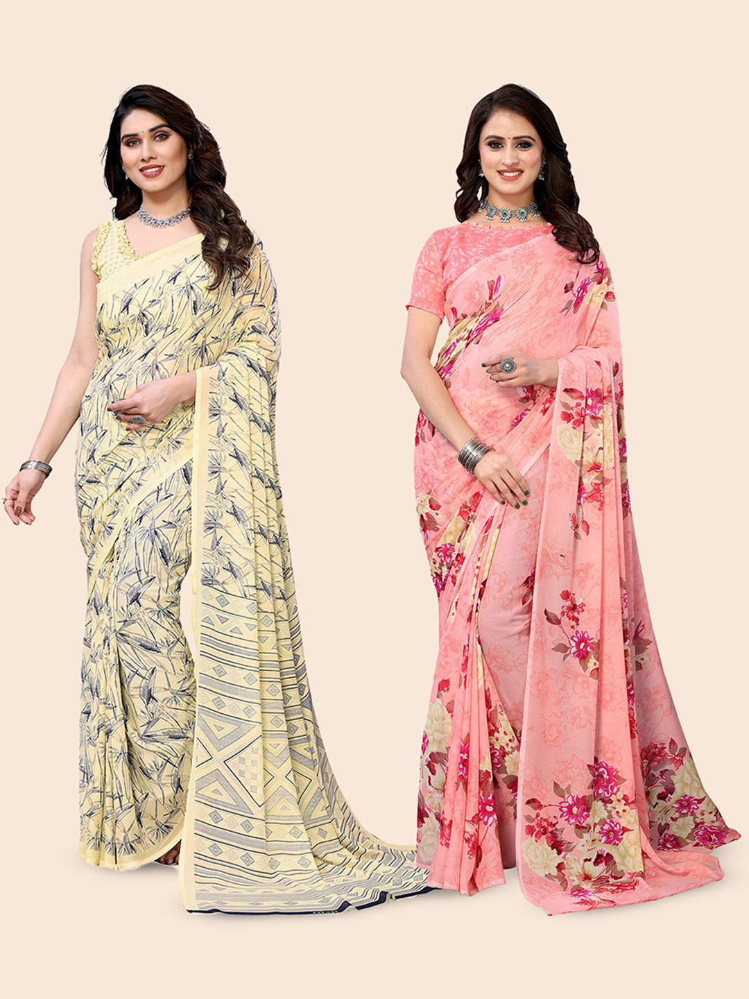 

Moda Rapido Floral Poly Georgette Saree, Peach