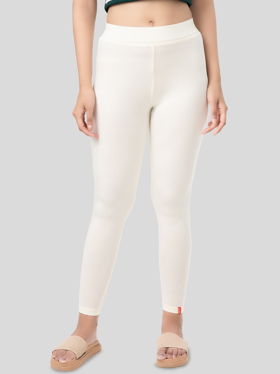 

Selsia Women Pure Cotton Ankle-Length Leggings, Cream