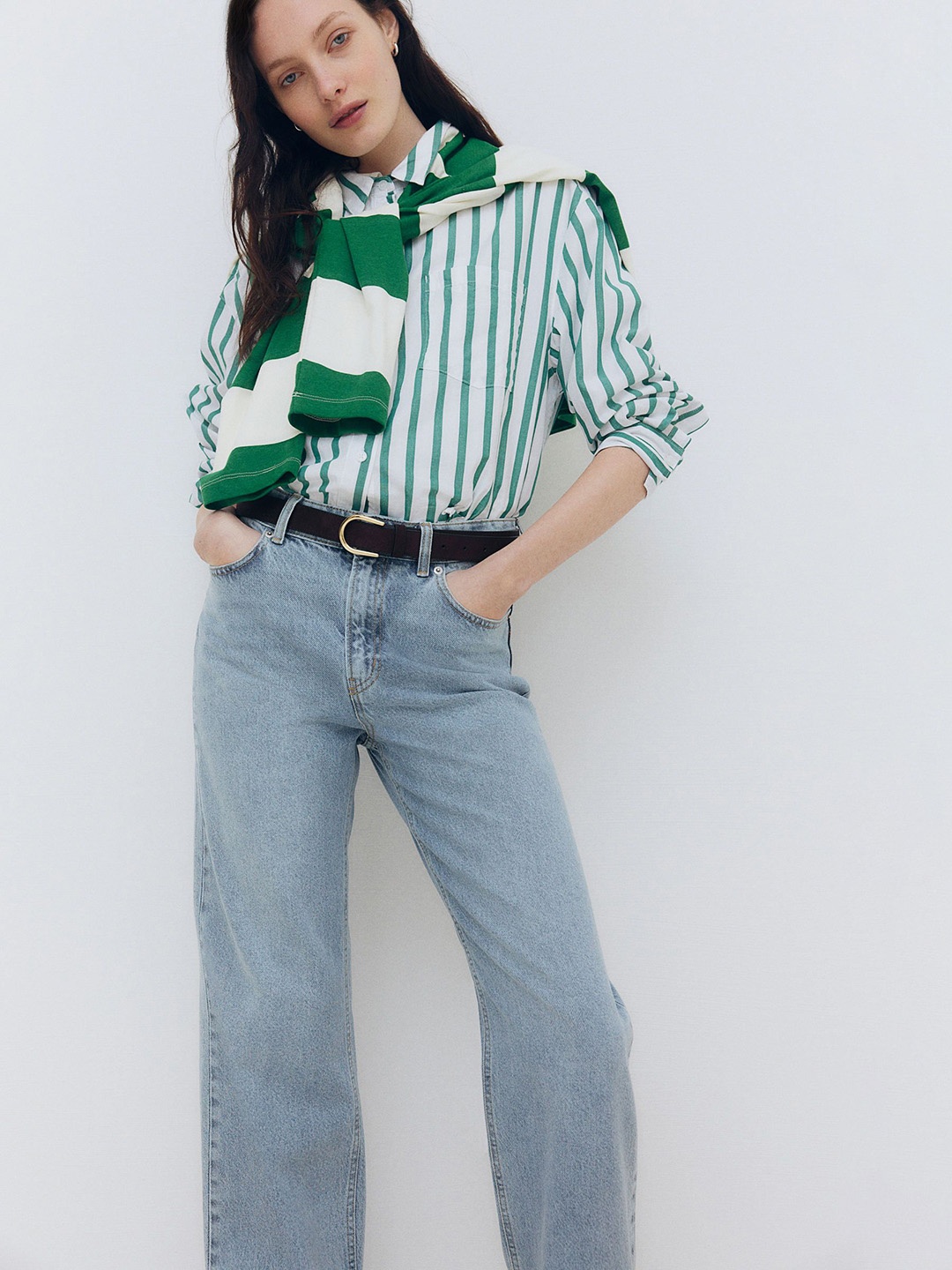 

H&M Straight Turn-Up Jeans, Blue
