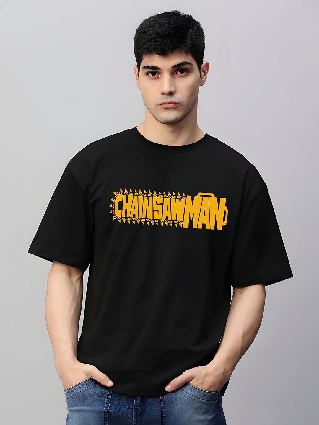 

Krimmple Men Drop-Shoulder Sleeves Pure Cotton T-shirt, Black