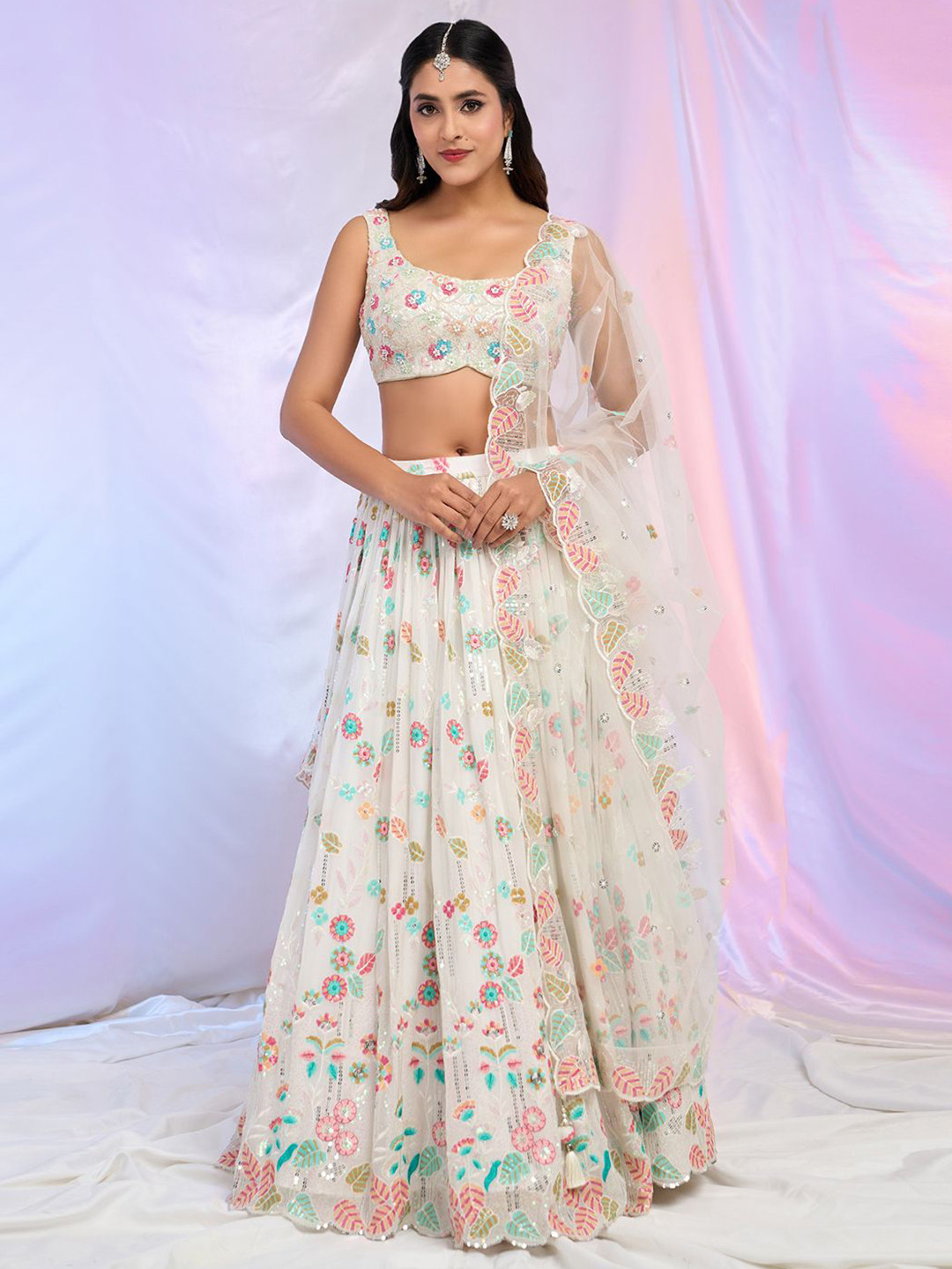 

Alaya Advani Embroidered Sequinned Ready to Wear Lehenga & Blouse With Dupatta, White