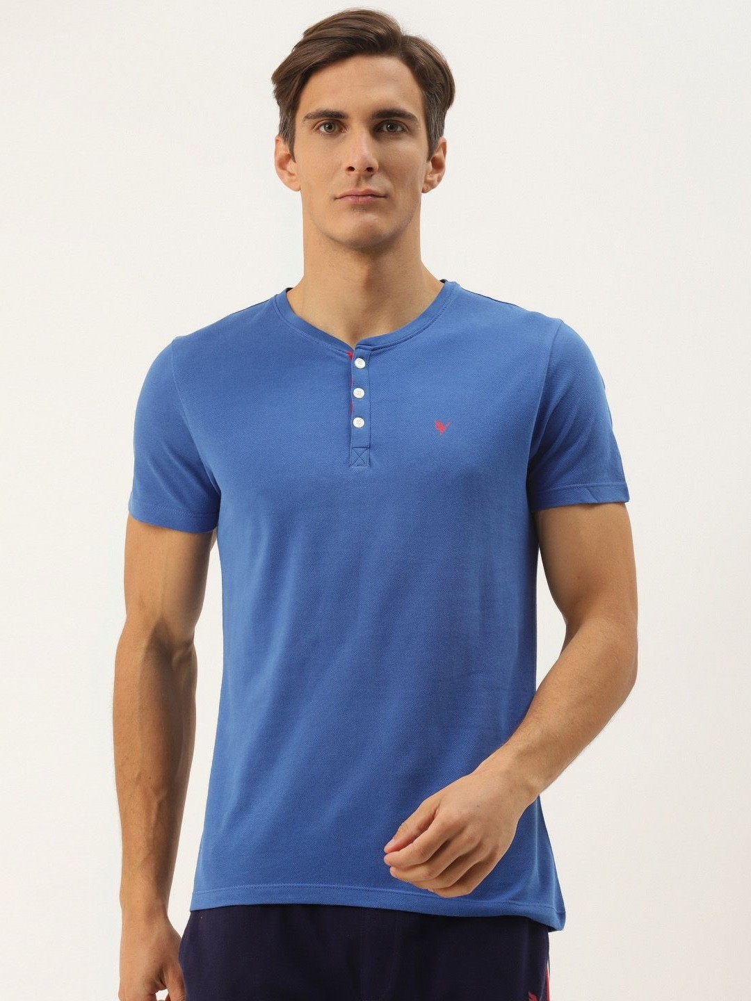 

AMSWAN Men Henley Neck Pockets T-shirt, Turquoise blue