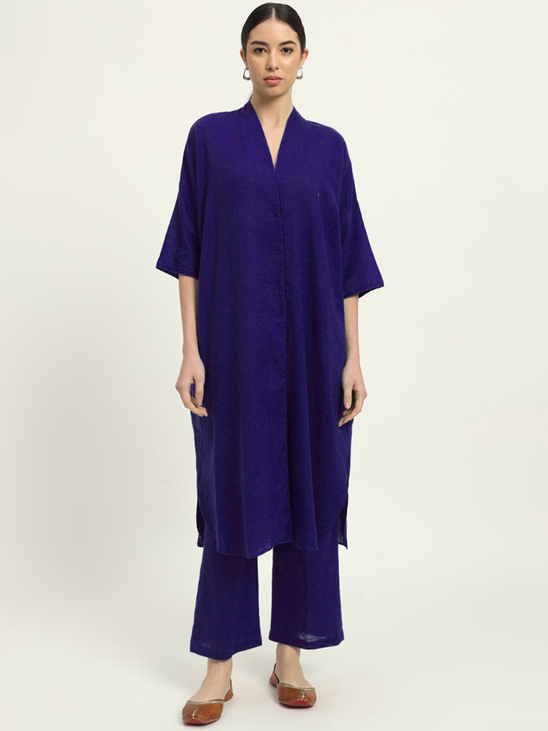 

Thevasa Cotton V-Neck Tunic With Trouser Co-Ords, Purple