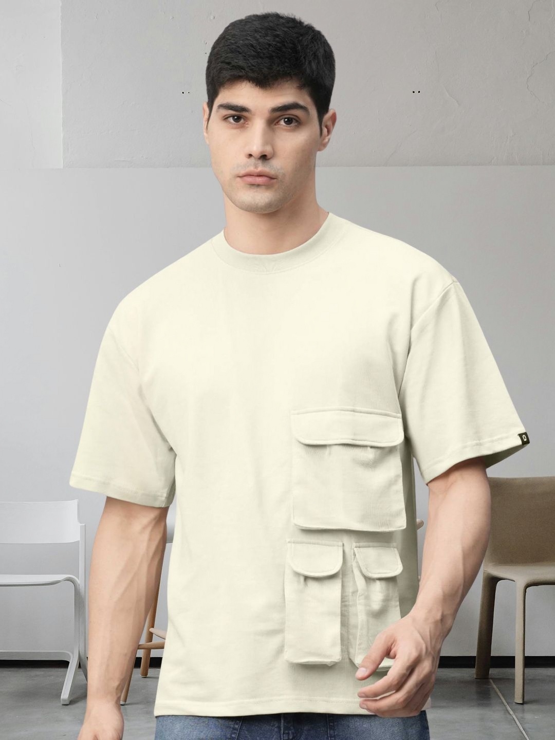 

PRONK Men Solid Relaxed Fit Cotton T-shirt, Off white