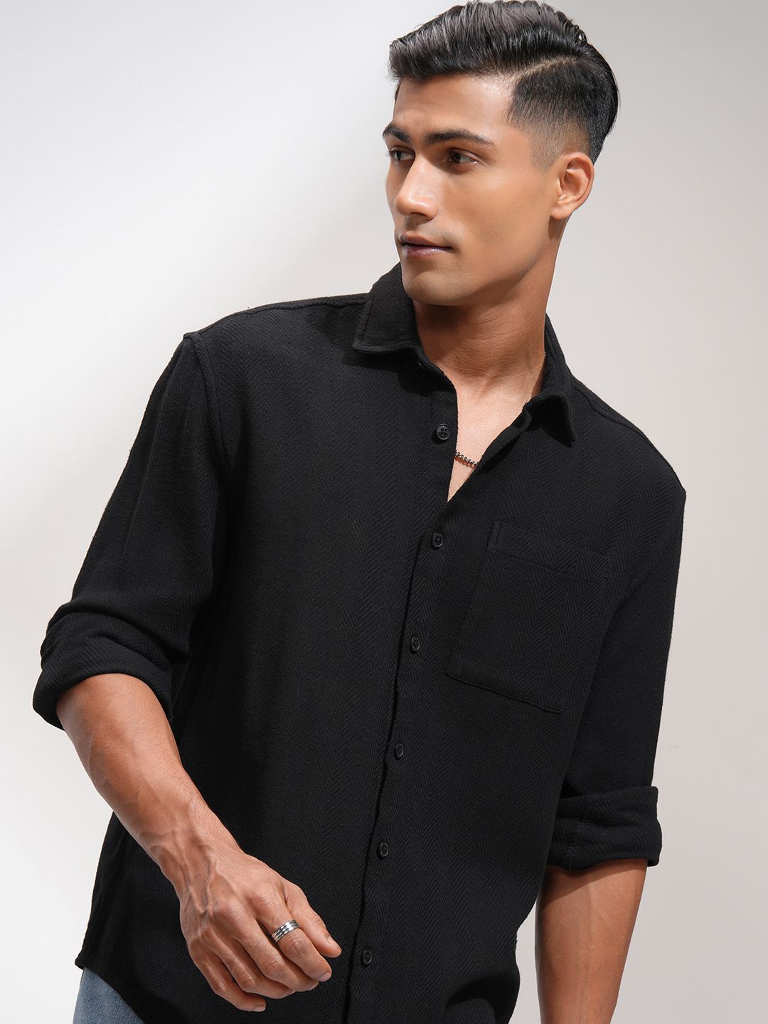 

HIGHLANDER Men Opaque Casual Shirt, Black