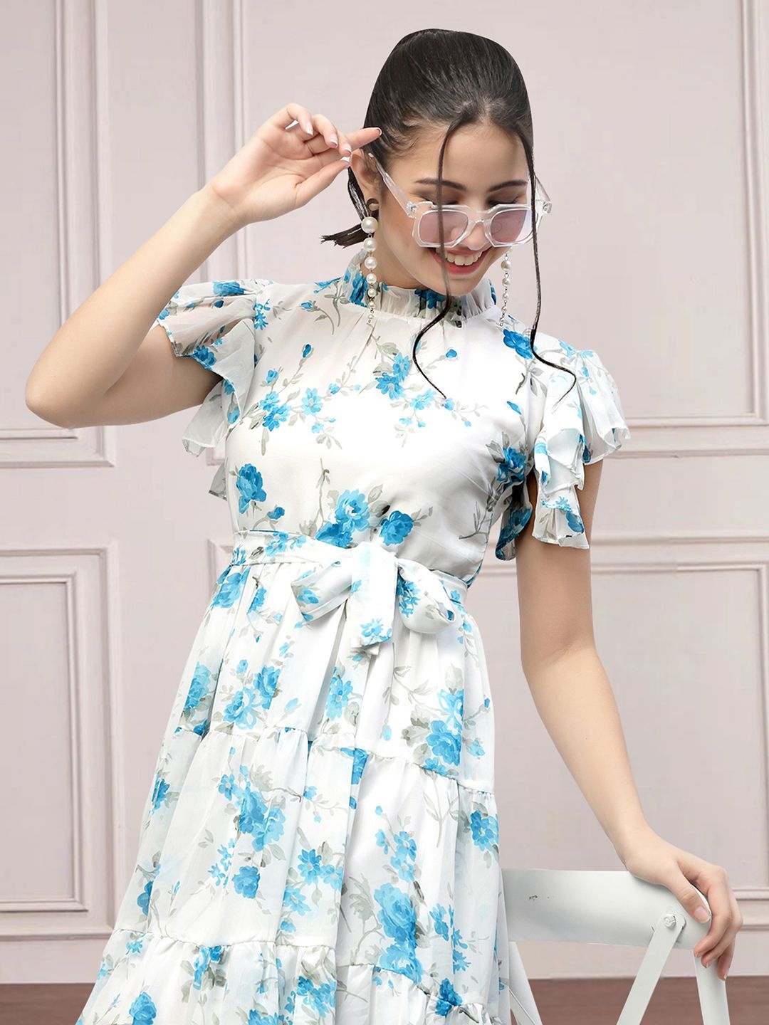 

MISS AYSE Women Floral Printed Fit & Flare Dress, White