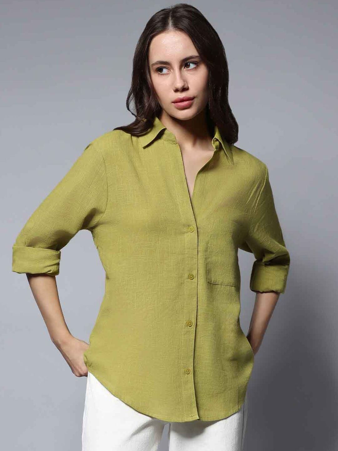 

NANCHI Women Classic Opaque Casual Shirt, Green