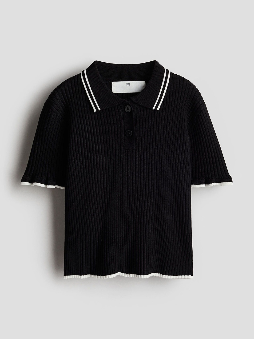 

H&M Rib-Knit Collared Top, Black