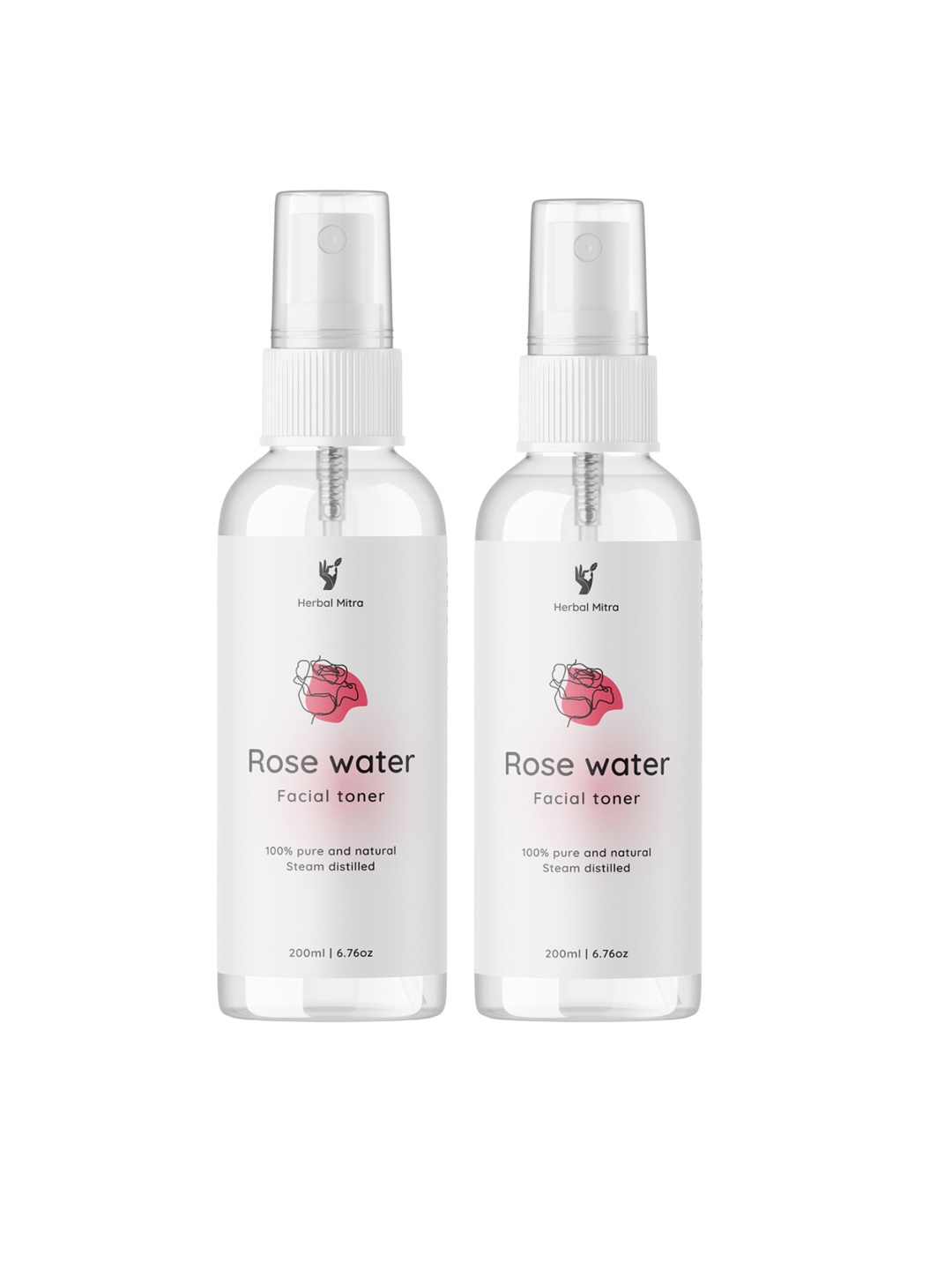 

Herbal Mitra Set Of 2 Rose Water Toner Mist - 200 ml Each, Transparent